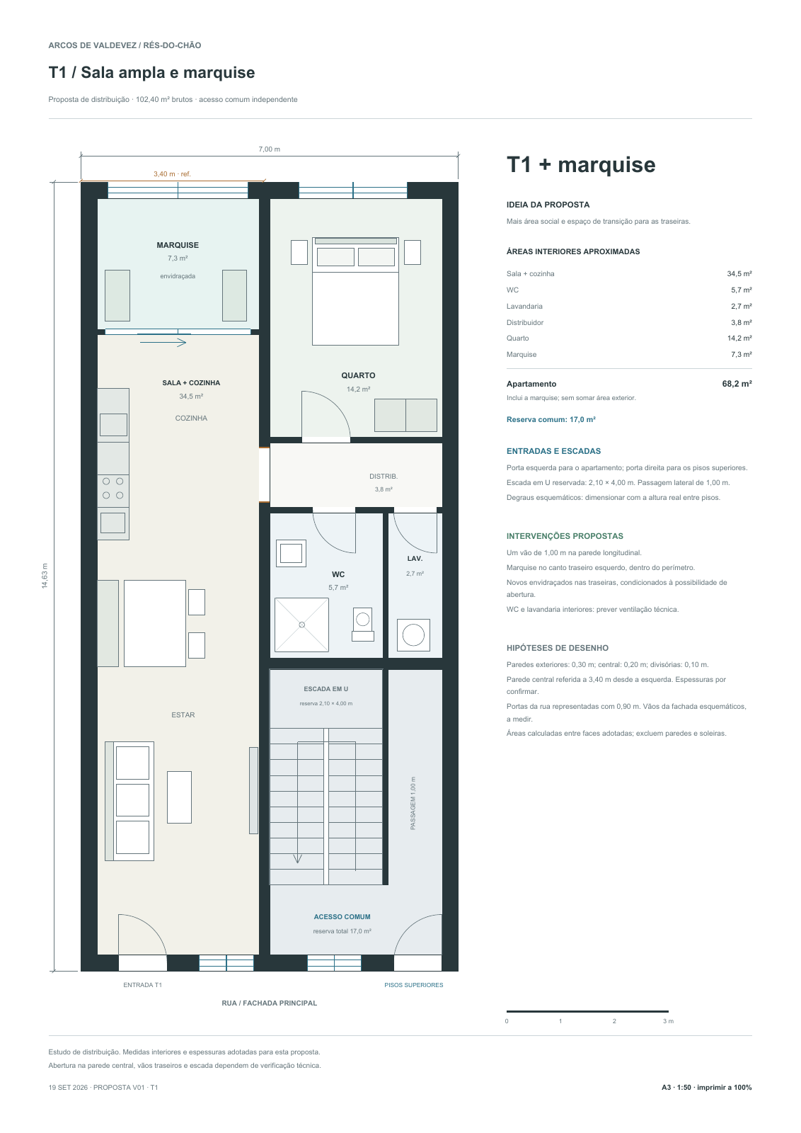 Concept plan for a one-bedroom ground-floor apartment
