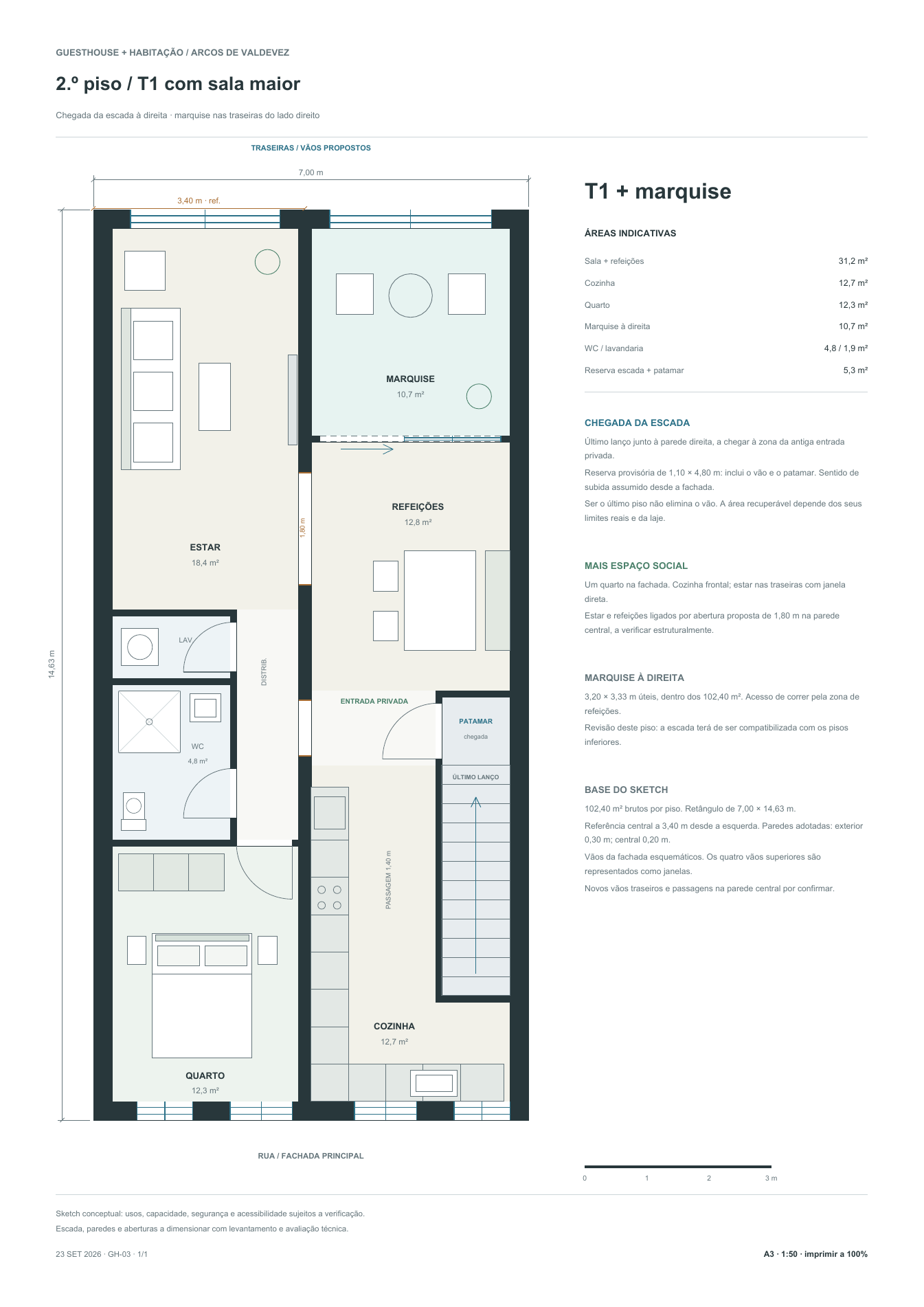 Mixed-use study: second-floor private T1 residence